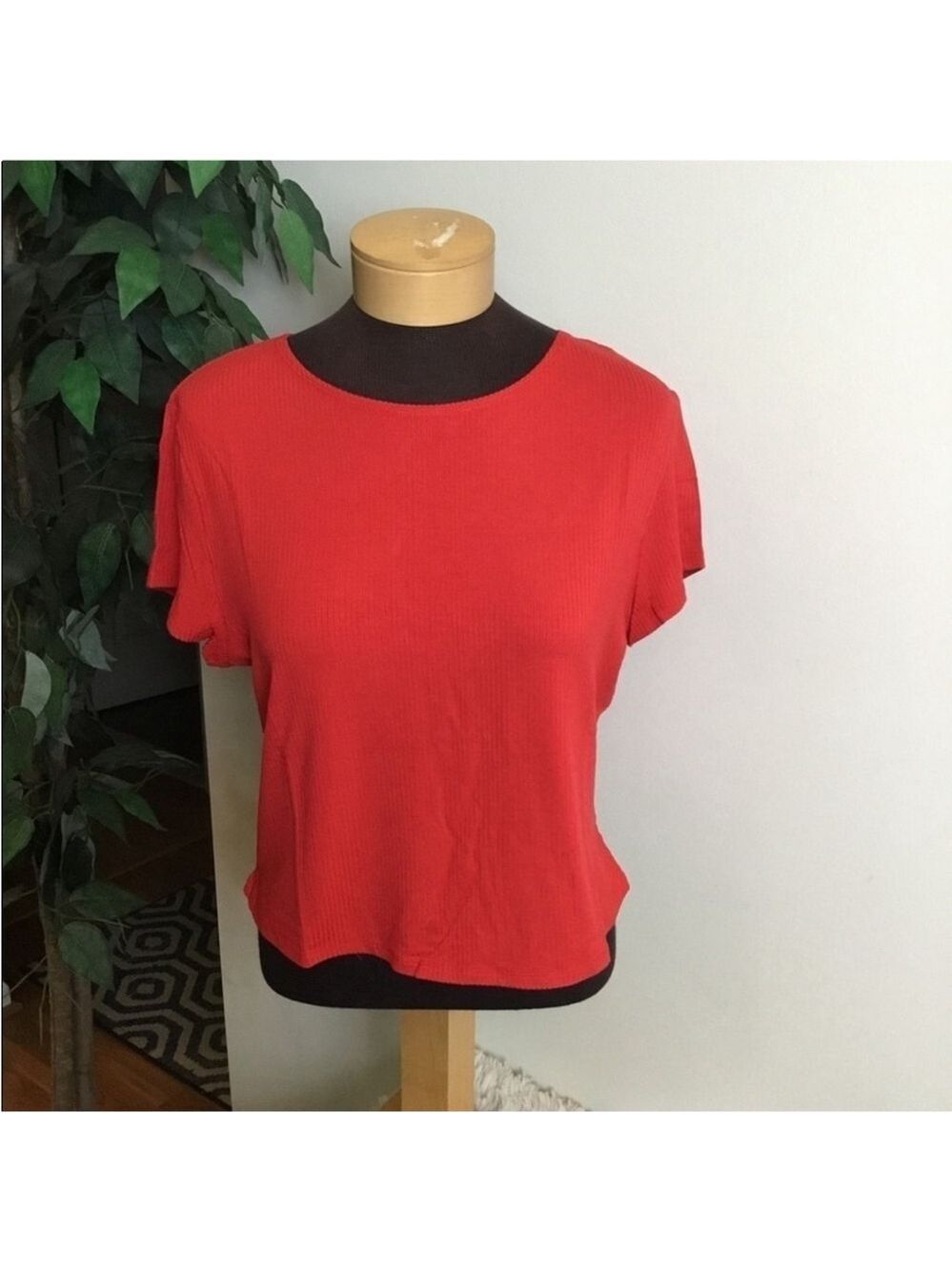 POPSUGAR Red Ribbed Crewneck Short Sleeve Crop Top XL NWT
